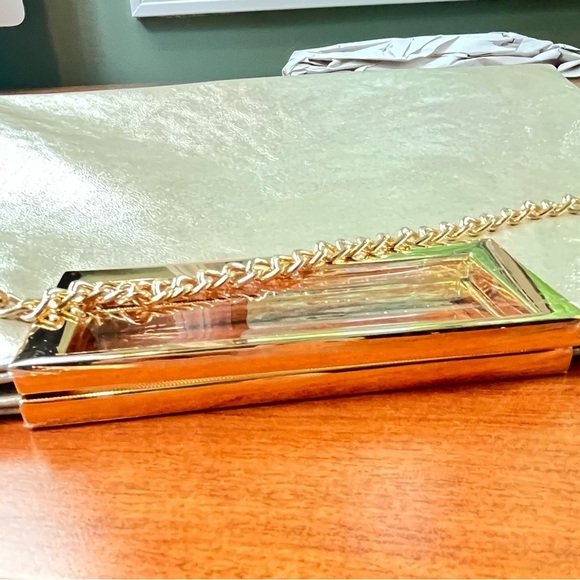Brand New Charming Tailor Gold Clutch Convertible Shoulder Bag Vegan Leather - Picture 15 of 16